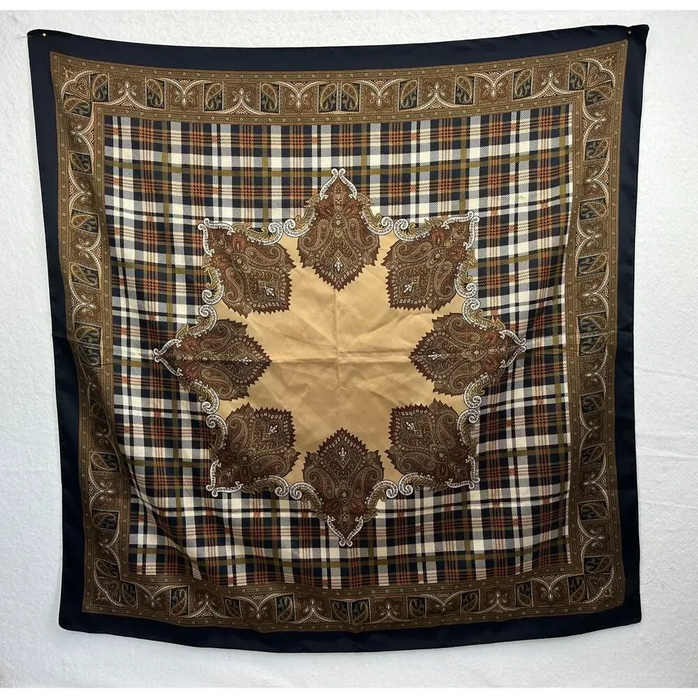 Fall Plaid and Star Paisley Pattern Large Square 100% Polyester Scarf 34 X 34